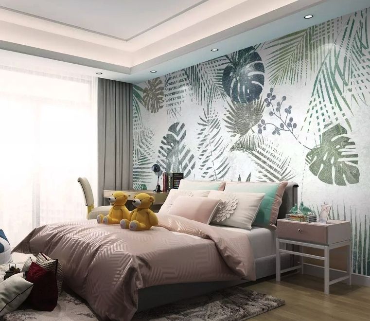 Retro Tropical Leaf Pattern Wallpaper Mural