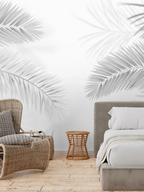 Papier peint panoramique de feuilles tropicales foncées