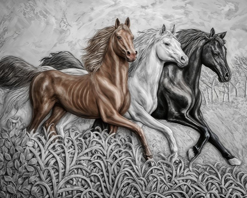 3D Embossed Look Horses Wallpaper Mural