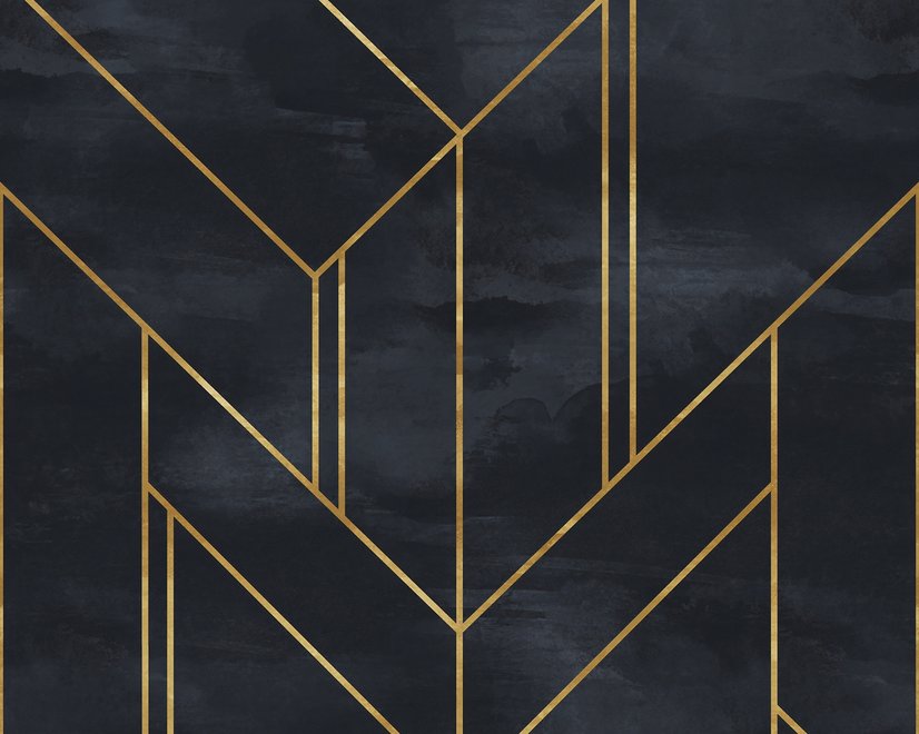Art Deco with Gold Faux Lines Geometric Art Deco Wallpaper Mural