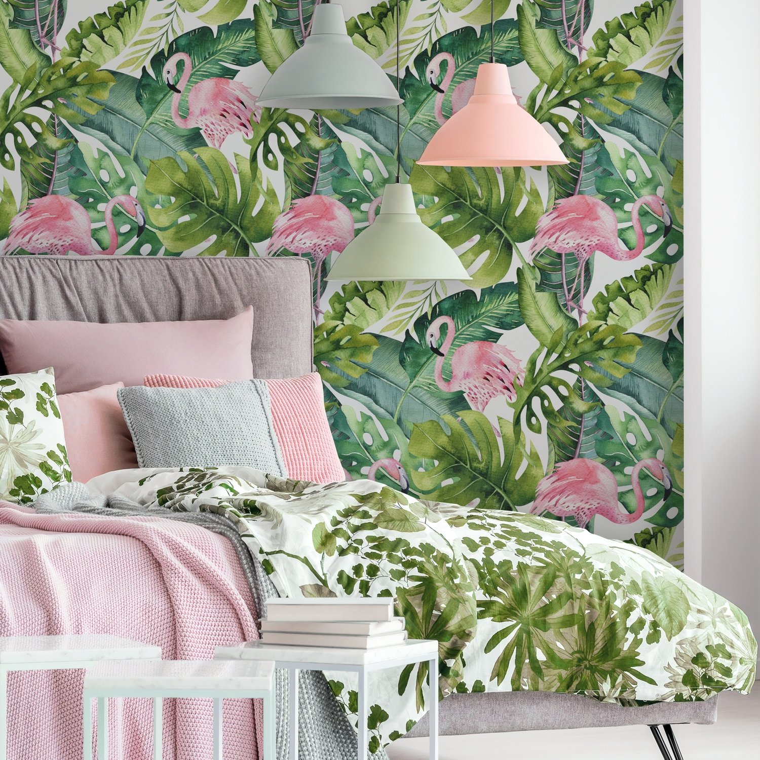 Flamingo Tropical Pattern Walllpaper Wallpaper Mural - Peel and Stick