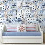 Cartoon Old Blue Greek House Wallpaper Mural