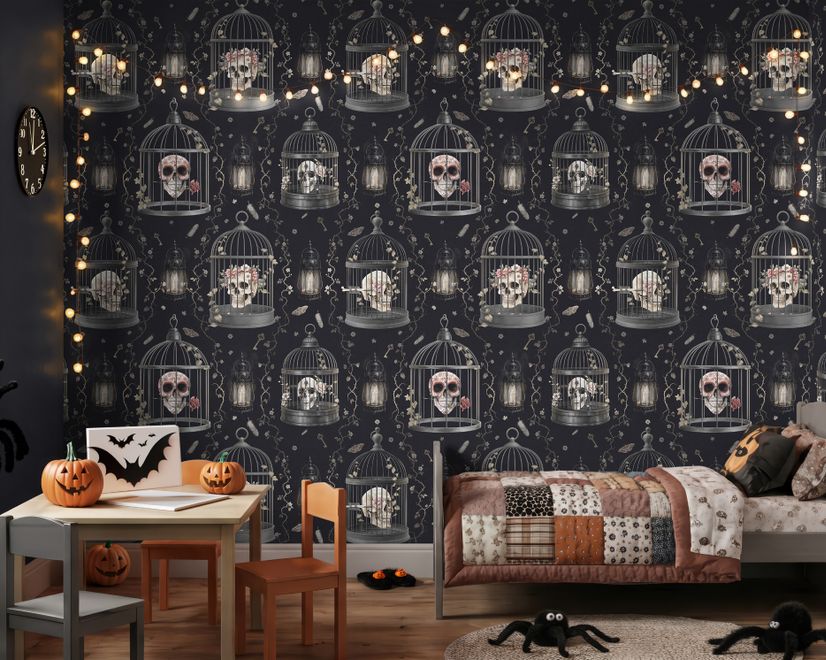 Dark Romantic  Gothic Skull Cage Wallpaper Mural 