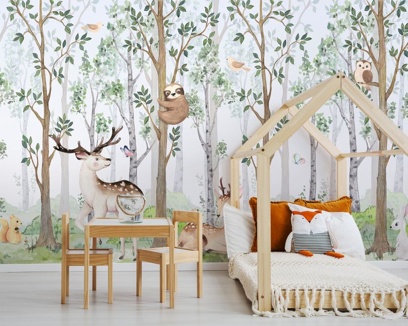 Nursery Cute Animals in the Forest Watercolor Kids Wallpaper Murals