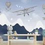 Kids Snowy Mountain with Plane and Balloons Wallpaper Mural