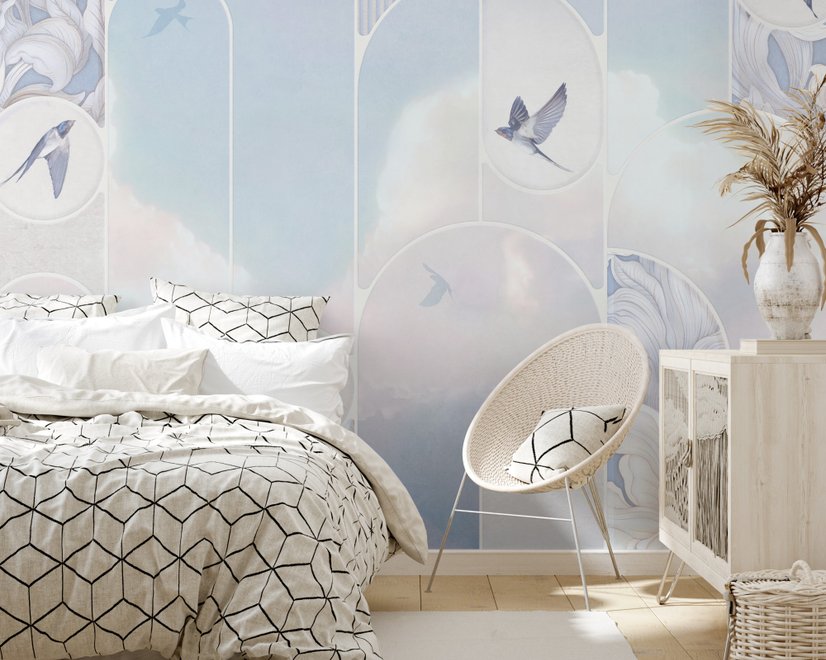 Dreamy Floral and Birds Wallpaper Mural
