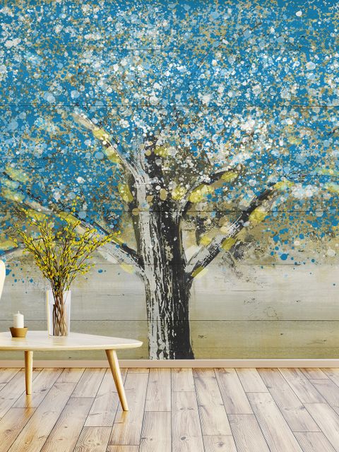Watercolor Style Blue Tree Wallpaper Mural