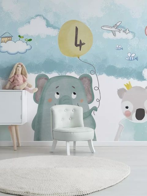 Cute Cartoon Animals with a Balloon Wallpaper Mural