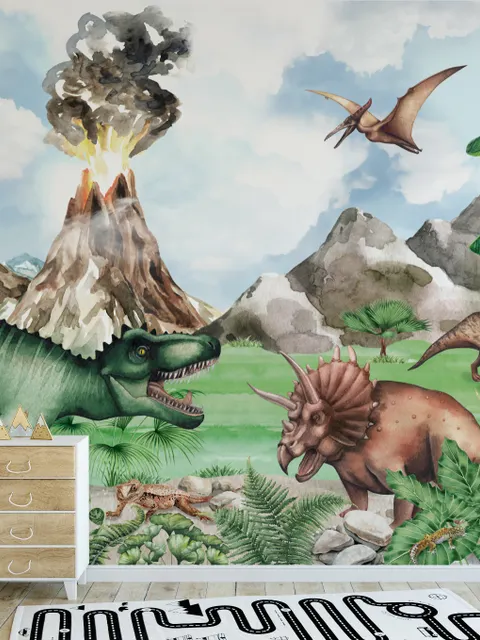Kids Dinosaur with Trex Jurassic World Wallpaper Mural