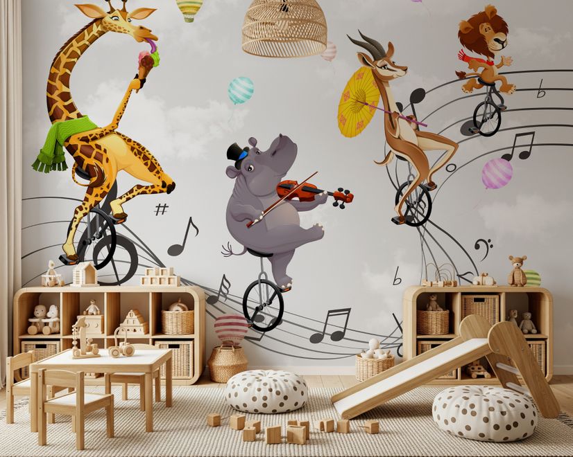 Cartoon-Tiere mit Musiknoten Fototapeten