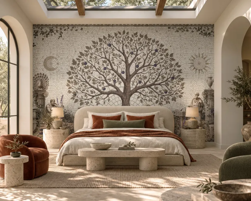 Ancient Roman Garden Tree With Mosaic Art Wallpaper Mural 