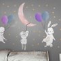 Kids Cartoon Rabbits with Colorful Balloons and Moon Wall Decal Sticker