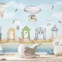 Watercolor Kids Beach House with Hot Air Balloons