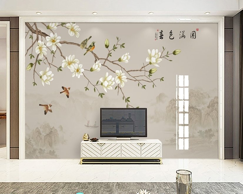 Papier peint panoramique vintage plum blossom floral