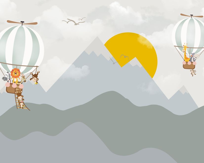 Kids Nursery Mountain Landscape with Hot Air Balloon Wallpaper Mural