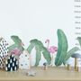 Kids Pink Flamingo and Green Banana Leaves Wall Decal Sticker