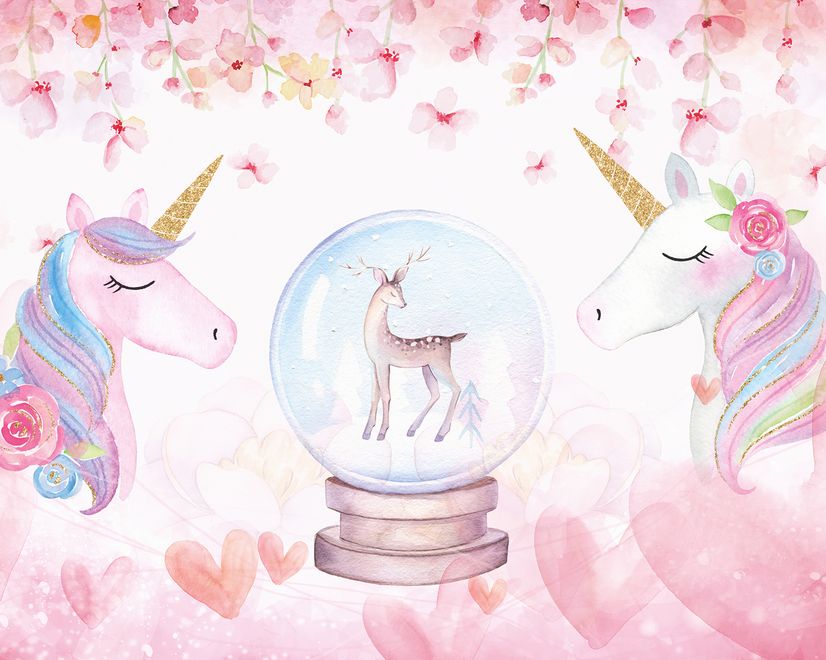 Kids Girls Unicorn with Pink Florals Wallpaper Mural
