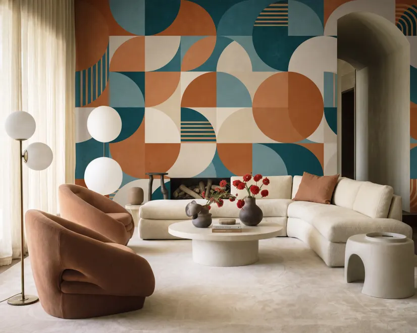 Retro Abstract Geometric Shapes Wallpaper Mural