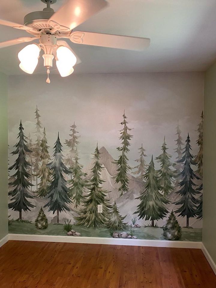 Watercolor Pine Tree Kids Nursery Forest Wallpaper Mural