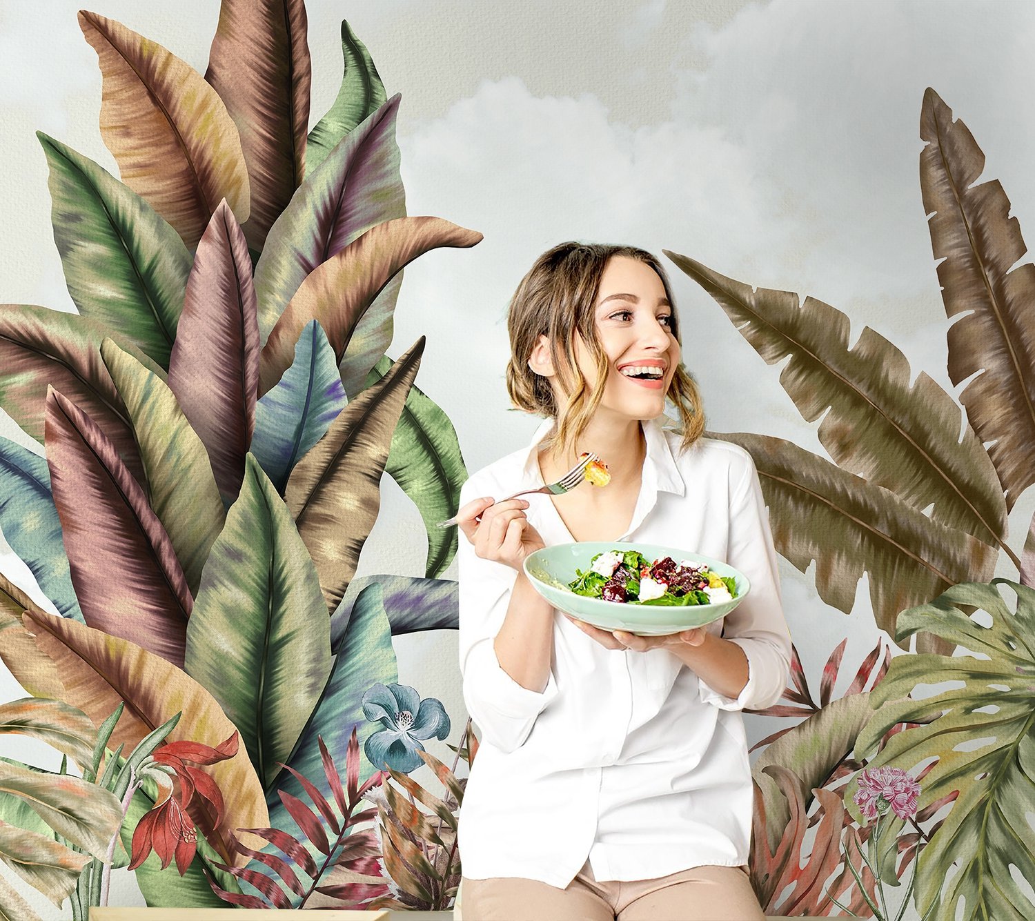 Vintage Tropical Leaf Wallpaper Mural - Peel and Stick