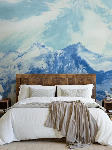 Acrylic Blue Mountain Landscape Wallpaper Mural