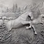 3D Embossed Look Cement Angel Horses Wallpaper Mural