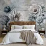 Papier peint panoramique floral avec des notes de musique