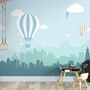 Hot Air Balloon and Blue City Landscape Wallpaper Mural