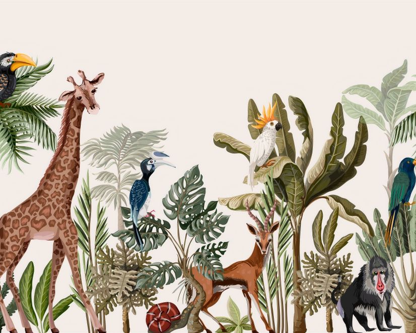 Papier peint aquarelle jungle et animaux de safari