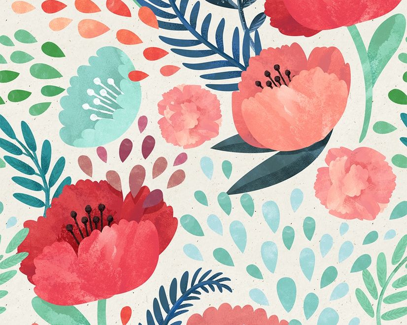 Watercolor Corn Poppy Floral Wallpaper Mural
