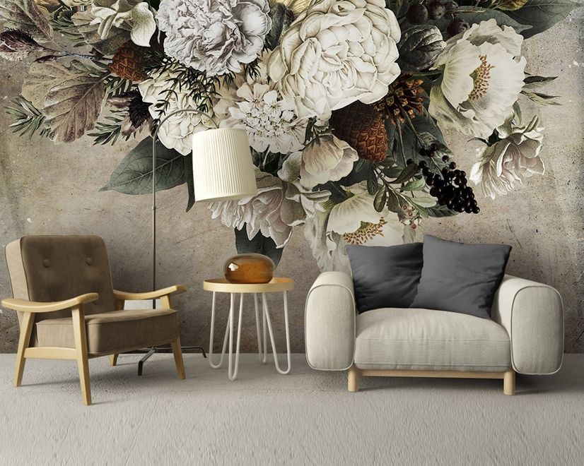 Dark Floral Bouqet Wallpaper Mural