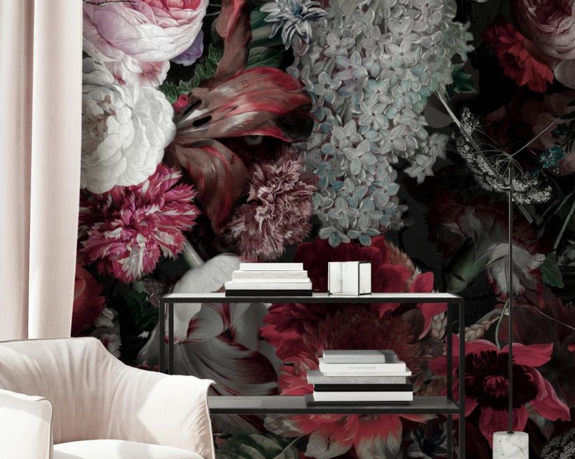 Papier peint panoramique floral rouge