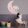 Stickers muraux lapin mignon aquarelle avec lune rose et petites étoiles pour enfants