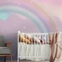 Papier peint panoramique de la chambre d'enfant avec des montagnes colorées et des étoiles brillantes