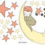 Nursery Smiling Moon with Orange and Yellow Stars Wall Decal Sticker