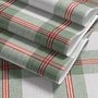 Sage green and cream-white tartan plaid wallpaper with deep red stripes and woven thread texture