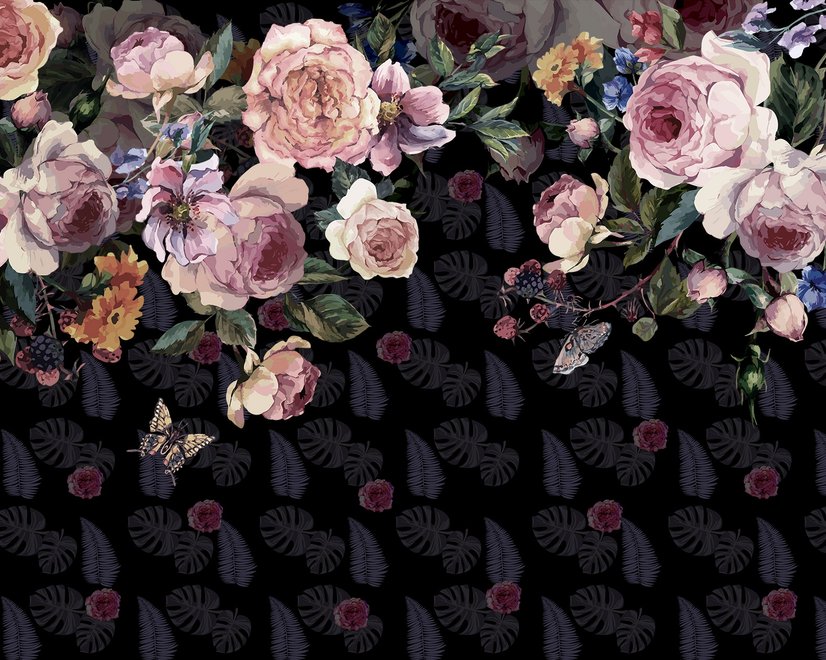 Vintage Dunkelrosa Blumen Fototapete