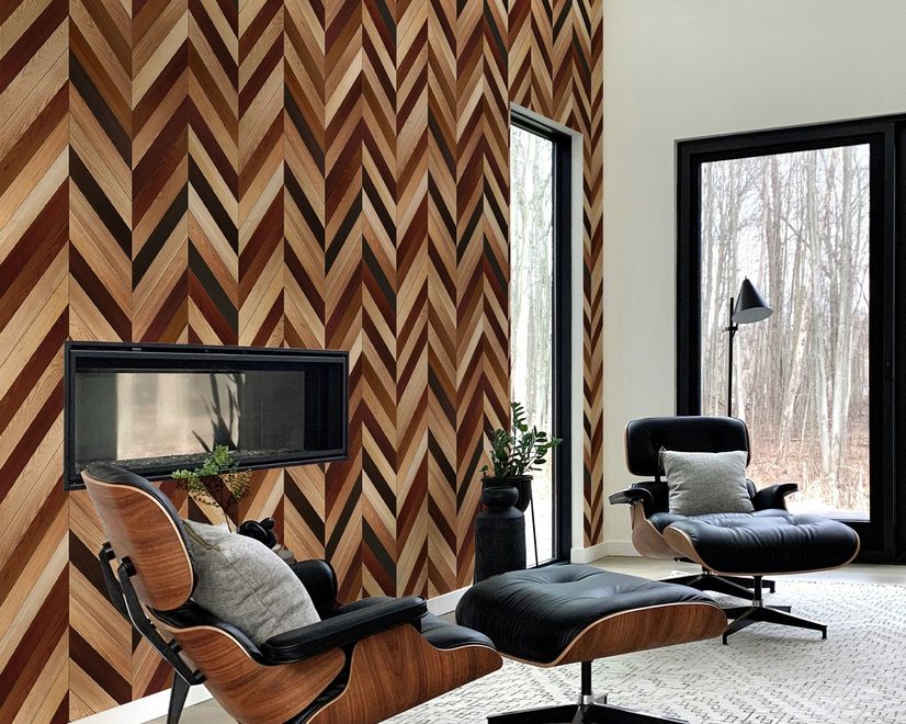 Geometric Chevron Shape Wood Effect Wallpaper Mural