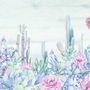 Vintage Hydrangea Flowers and Cactuses Wallpaper Mural