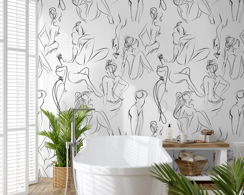 Female Body Line Art Wallpaper Mural
