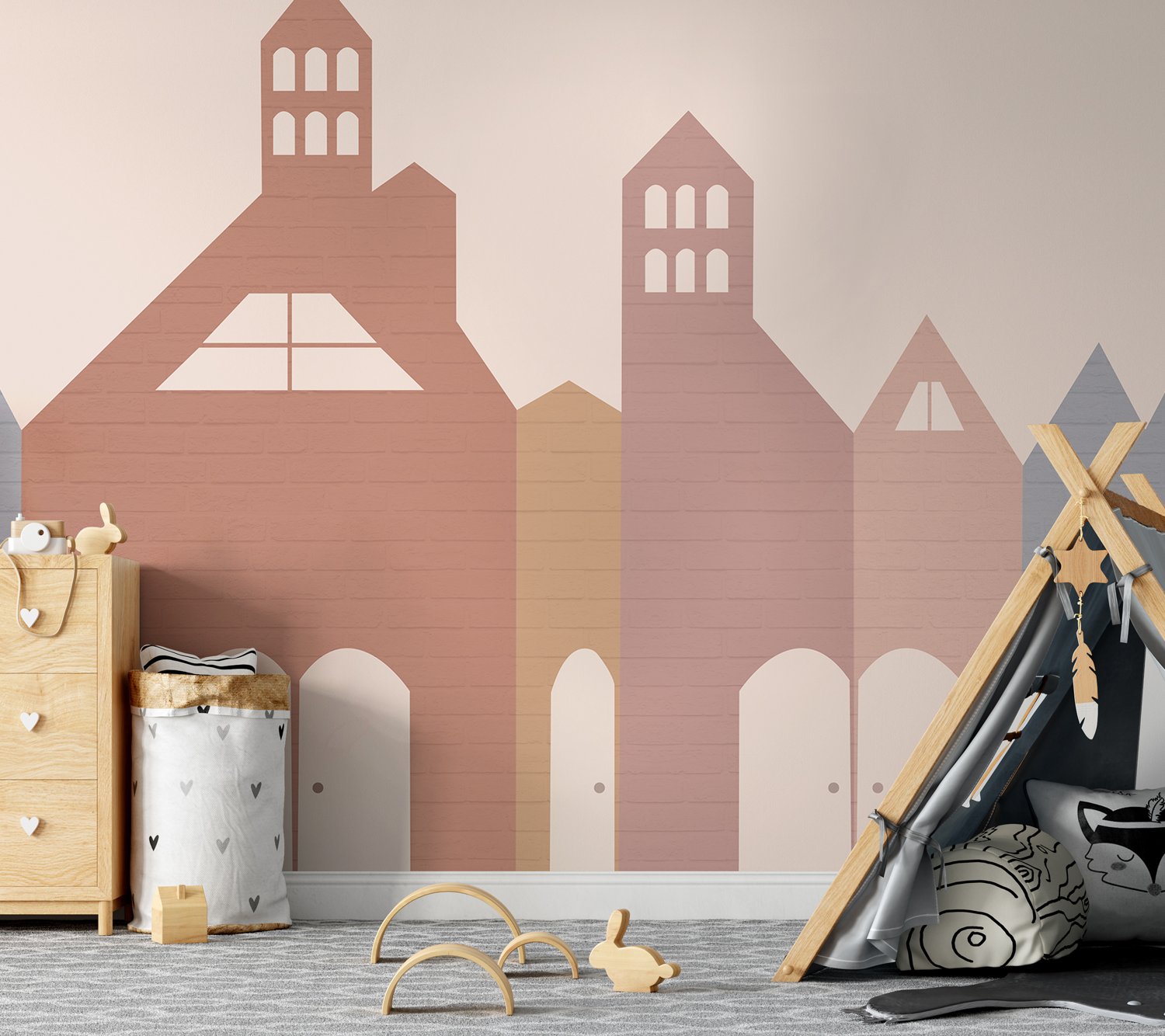 Colorful House Wallpaper Mural - Peel and Stick