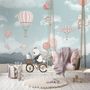 Kids Cute Panda Bicycle with Hot Air Balloon Wallpaper Mural