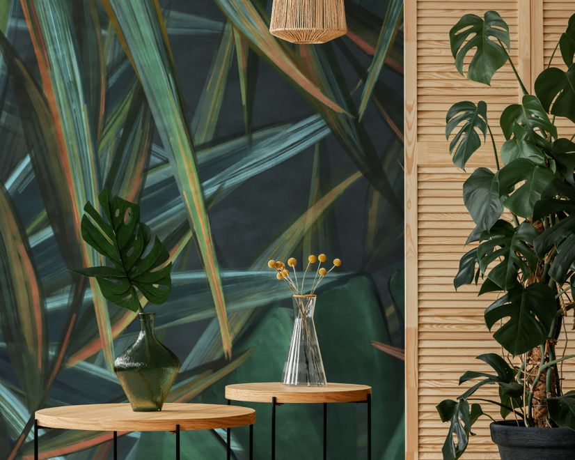 Dark Tropical Exotic Palm Leaf Wallpaper Mural