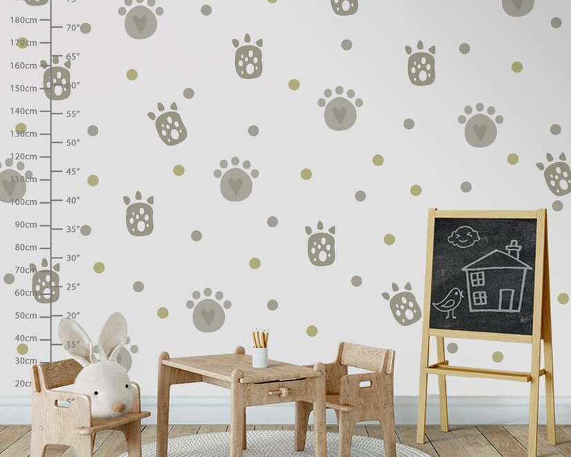 Kinder Graue Katzenpfote mit Tupfen Wandtattoo
