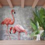 3D Look Pink Flamingo with Tropical Leaves Wallpaper Mural