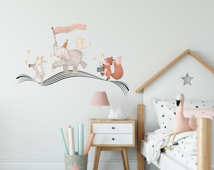 Cute Animals Singing on the Music Notes Wall Decal Sticker