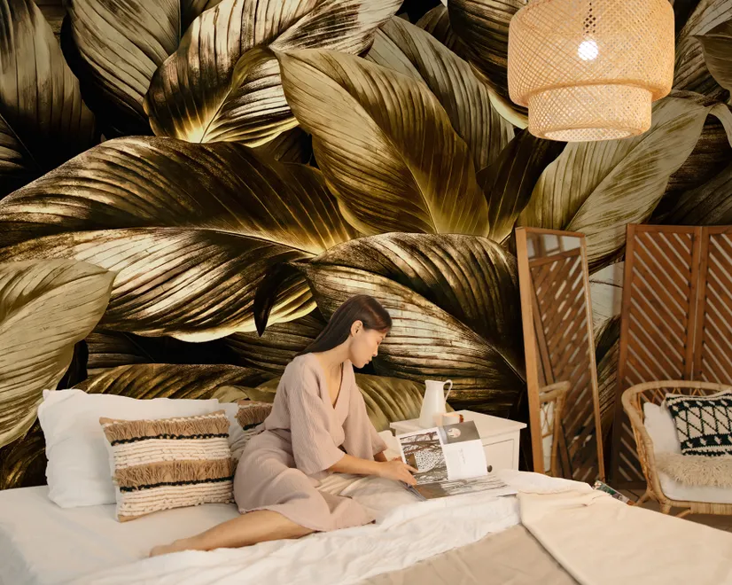 Elegant Golden Dead Leaf Wallpaper Mural
