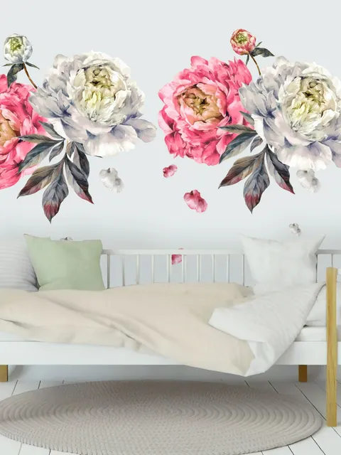 Kids Watercolor Pink White Florals Wall Decal Sticker