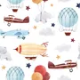 Kids Vintage Hot Air Balloon and Aircraft Pattern Wallpaper Mural