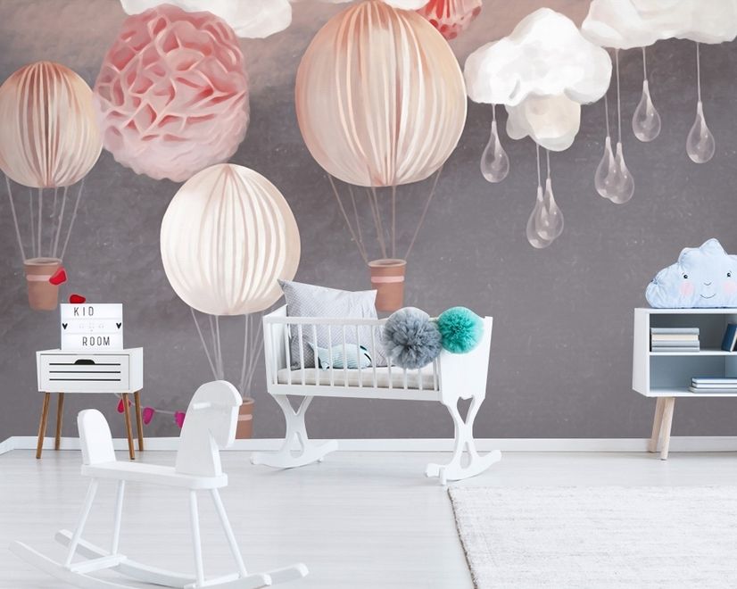 Kids Paper Lantern Hot Air Balloon Wallpaper Mural